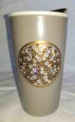 STARBUCKS 2015 Swarovski Anniversary Ceramic Coffee Tumbler Gray & Gold NIB - Sold on eBay Feb, 14th 2019 for $84.00