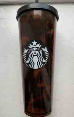 STARBUCKS COLD CUP Black/Brown Tortoise Shell PRINT TUMBLER 24 OZ Matte BLk RARE - Sold on eBay Feb, 14th 2019 for $37.00