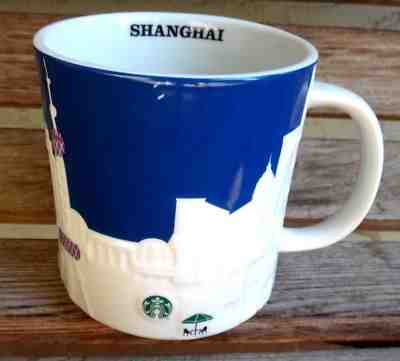 Starbucks 2015 Shanghai Raised Relief Blue/White 16 Oz Cocoa Coffee Tea Mug - Sold on eBay Jan, 20th 2019 for $18.00
