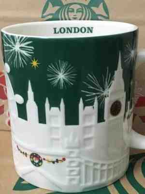 NEW Starbucks 2015 LONDON Christmas Green relief 18 oz mug NEW!  LAST ONE!!! - Sold on eBay Jan, 27th 2019 for $99.99