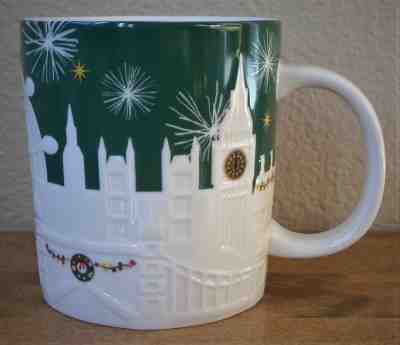 2015 Starbucks Xmas City Relief Holiday Mug - LONDON England - 18 oz Green - Sold on eBay Jan, 13th 2019 for $34.00