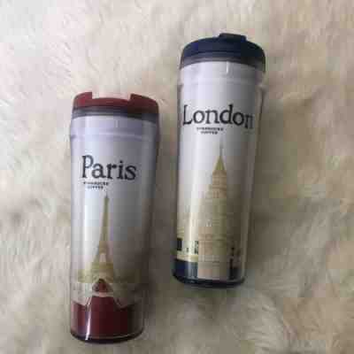 Starbucks 2009 London & Paris Global Icon Coffee Tumbler Travel Cup 12 Oz SET - Sold on eBay Feb, 9th 2019 for $22.00