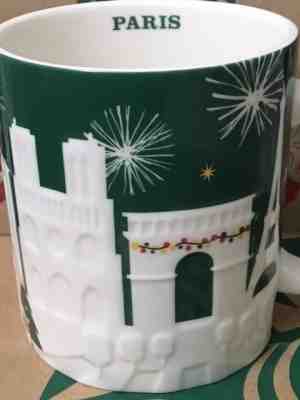 NEW Starbucks 2015 PARIS Christmas Green relief 18 oz mug NEW! - Sold on eBay Dec, 8th 2018 for $59.99