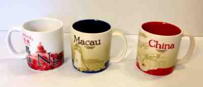 3 STARBUCKS Miniature Demitasse Espresso Mugs Cups CHINA - MACAU - NGONG PING  - Sold on eBay Nov, 18th 2018 for $1.99