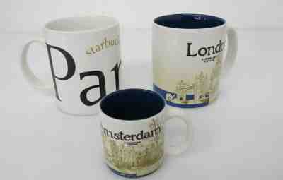 Starbucks Mugs Lot of 3 2002 Paris City 2016 London 2017 Amsterdam 3oz - Sold on eBay Jan, 27th 2019 for $32.00