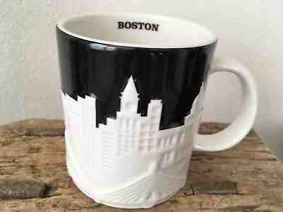 2012 Starbucks BOSTON Black White Skyline Relief 16 Oz  Ceramic Coffee Mug - Sold on eBay Feb, 11th 2019 for $14.95