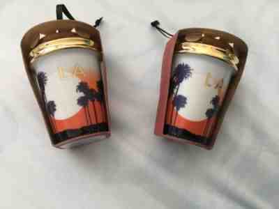 Starbucks Los Angeles LA Ornament Palm Trees Sun Gold Top Coffee Cup Set Of 2 - Sold on eBay Feb, 11th 2019 for $15.05
