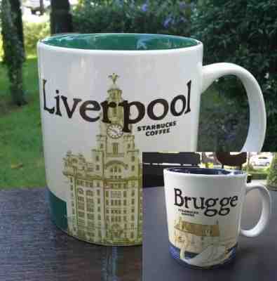 2 Original Starbucks City Mug LIVERPOOL & BRUGGE 16 oz Discontinued New