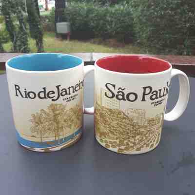 2 Original Starbucks City Mugs 16 oz Rio de Janeiro & Sao Paulo Discontinued - Sold on eBay Feb, 5th 2019 for $60.00