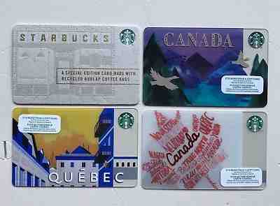 Starbucks card Canada Quebec . Maple Leaf . Purple Geese . Recycled lot of 4 - Sold on eBay Jan, 24th 2019 for $1.99