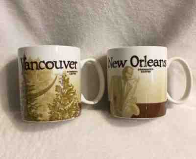 Set of 2 Starbucks City Icon Collector's Mug ~ 2011 Vancouver / 2012 New Orleans - Sold on eBay Feb, 3rd 2019 for $39.99
