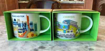 2 Starbucks Manchester & Liverpool England UK You are Here YAH Collector Mugs