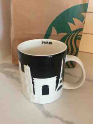 Starbucks PARIS Relief Black White Mug EIFFEL TOWER L’ARC DE TRIOMPHE PANTHEON! - Sold on eBay Feb, 1st 2019 for $44.98