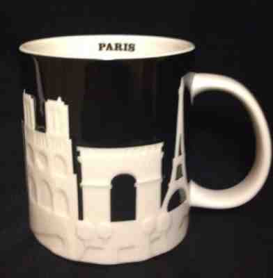 Starbucks Paris Mug Relief Black Notre Dame Louvre Eiffel Tower Arc Seine White - Sold on eBay Jan, 18th 2019 for $59.99