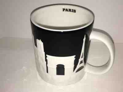 Starbucks PARIS Relief Black White Mug EIFFEL TOWER L’ARC DE TRIOMPHE PANTHEON! - Sold on eBay Dec, 6th 2018 for $47.00