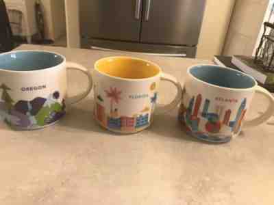 Lot Of 3 Starbucks Coffee Mugs Cups - You Are Here Florida - Oregon - Atlanta - Sold on eBay Feb, 11th 2019 for $26.00