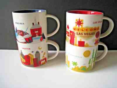 Starbucks You Are Here Mugs Lot of 4 Cups Austin Las Vegas Virginia California - Sold on eBay Feb, 10th 2019 for $40.00