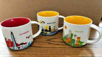 Lot of 3 Starbucks You Are Here Coffee Cups Mugs - Alabama Maryland Dallas BONUS - Sold on eBay Feb, 8th 2019 for $30.00