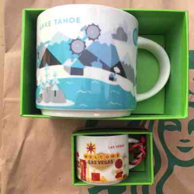 Starbucks Demi Las Vegas 2 oz You Are Here & Lake Tahoe 14 oz YAH Mugs NIB - Sold on eBay Jan, 31st 2019 for $45.95