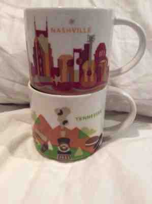 Lot 2 Nashville Tennessee Starbucks Mug 14 oz. You Are Here City Collection YAH - Sold on eBay Feb, 12th 2019 for $39.99