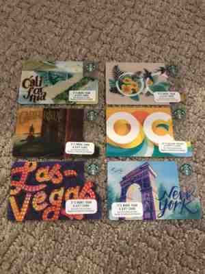 6 New Starbucks Gift Cards New York NYC Las Vegas California OC - No Value - Sold on eBay Feb, 7th 2019 for $4.00