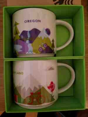 STARBUCKS PAIR OREGON & PORTLAND YAH You Are Here 14oz Mugs RETIRED - NIB - Sold on eBay Feb, 2nd 2019 for $39.00