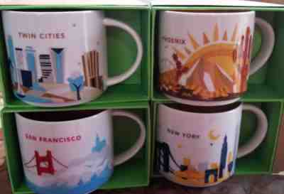 New lot of 4 Starbucks mugs Ny Phoenix San Francisco Twin Cities  - Sold on eBay Jan, 26th 2019 for $25.99