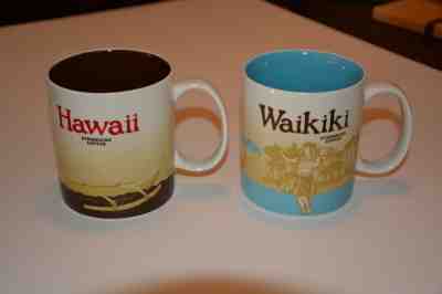 Lot of 2 Starbucks 2011 16 oz Mugs - Hawaii and Waikiki - Sold on eBay Feb, 10th 2019 for $50.00