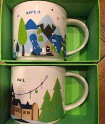 Starbucks "You Are Here" 2 Coffee Cups Mugs YAH - Aspen + Vail Set - Sold on eBay Jan, 30th 2019 for $40.00