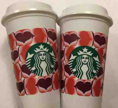 2X STARBUCKS Limited Edition ??HEARTS Reusable Plastic Cup Microwaveable 16oz - Sold on eBay Feb, 6th 2019 for $10.50