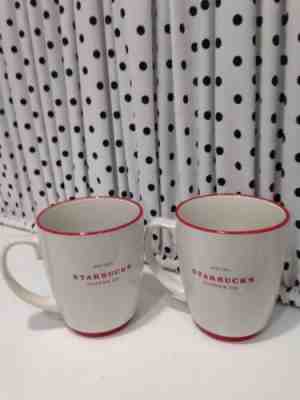 PAIR STARBUCKS 2008 COFFEE CUPS MUGS RED WHITE “EST. 1971” PERFECT - Sold on eBay Feb, 10th 2019 for $19.99