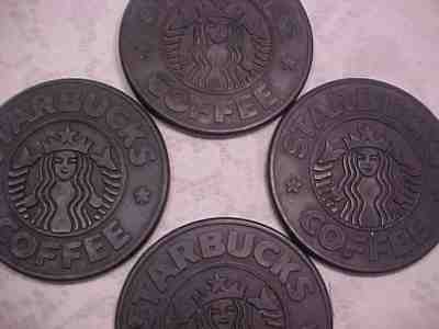  4 black rubber Starbucks old mermaid logo coasters made in Canada1988 rare - Sold on eBay Feb, 13th 2019 for $15.00