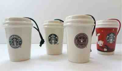 Set of 4 Starbucks Ceramic Coffee Cup Christmas Ornaments 1971, 1992, 2011 - Sold on eBay Dec, 28th 2018 for $15.00