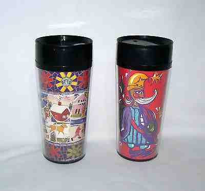 STARBUCKS COFFEE 1997 16 OZ PAIR SET OF 2 VINTAGE CHRISTMAS TRAVEL TUMBLERS  - Sold on eBay Jan, 16th 2019 for $17.00