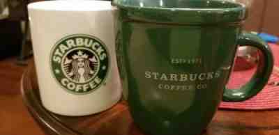 Starbucks Coffee Co. Green 2001, White 2000 Barista coffee cups/mugs 14oz, 16oz - Sold on eBay Jan, 21st 2019 for $23.85