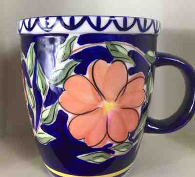  2001 Starbucks Barista coffee cobalt multi- color Large 14 oz  cup  - Sold on eBay Feb, 10th 2019 for $5.00