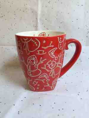 Large 20oz Starbucks MUG / CUP BARISTA 2001 Christmas RED Snowman White Gold - Sold on eBay Feb, 4th 2019 for $12.00