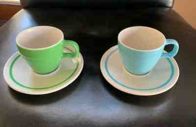 2 Sets STARBUCKS AT HOME Demitasse Espresso 3 oz Cup and Saucer 2004 Green Blue - Sold on eBay Feb, 9th 2019 for $14.99