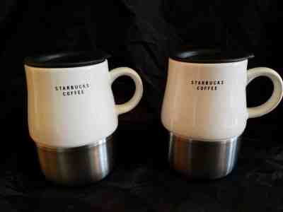 STARBUCKS 2005 14 OUNCE SET/2 Ceramic Stainless Steel TRAVEL MUGS EXCELLENT - Sold on eBay Feb, 9th 2019 for $45.99