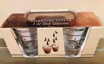 *NEW* STARBUCKS Shot Glasses Set of 2 in Box 1oz Clear w/ Black Lettering - 2006 - Sold on eBay Feb, 12th 2019 for $14.99