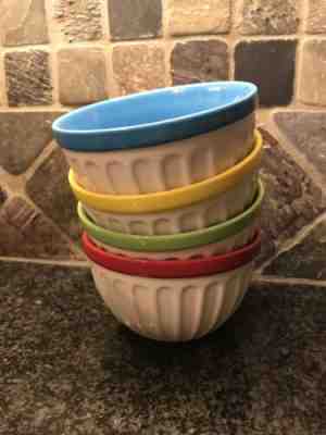 Starbucks 2007 Set Of 4 White Base Red Green Blue Yellow Ribbed Ice Cream Bowls - Sold on eBay Feb, 13th 2019 for $25.00