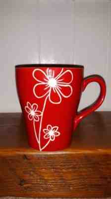 STARBUCKS 2007 Coffee Tea Mug ~ Cherry Red  with White Flowers  - Sold on eBay Feb, 12th 2019 for $6.50