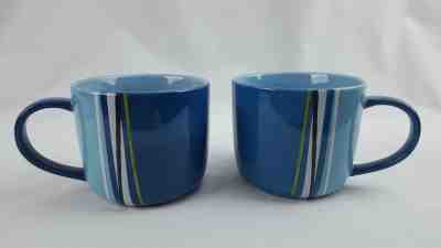 2008 STARBUCKS Large Mug Latte Cup Blue Striped Modern Art Design 16 oz Set of 2 - Sold on eBay Feb, 13th 2019 for $8.99