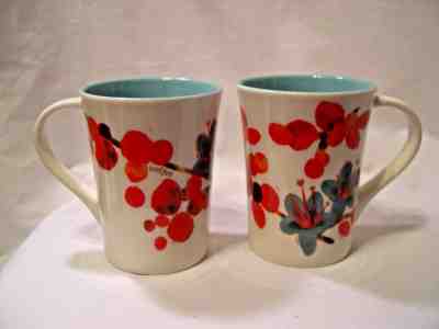 STARBUCKS 2008 flower coffee cup mugs matching Set of TWO holds 12 oz - Sold on eBay Feb, 13th 2019 for $7.16