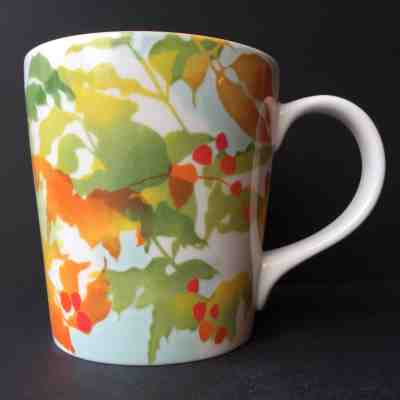 Starbucks orange green yellow fall leaves berries 14 oz mug cup large 2008 - Sold on eBay Feb, 11th 2019 for $14.99