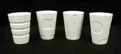 (4) STARBUCKS 2008 - WHITE HANDLE-LESS MUGS / TUMBLERS - WHITE NEW BONE CHINA - Sold on eBay Feb, 11th 2019 for $39.99