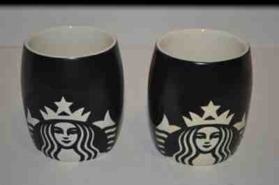 Set of 2 STARBUCKS Black Barrel Etched Mermaid Logo Coffee Mug 2011 Matte Finish - Sold on eBay Feb, 13th 2019 for $38.99