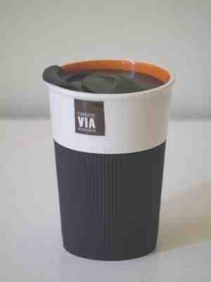 Starbucks VIA Ready Brew Ceramic Tumbler Cup 2011 Travel Mug Rubber Grip & Lid  - Sold on eBay Feb, 13th 2019 for $25.49