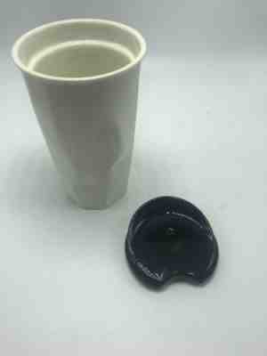 Starbucks 2013  Travel Tumbler White Ceramic Coffee Mug black Lid Mermaid 10 oz. - Sold on eBay Feb, 12th 2019 for $12.00