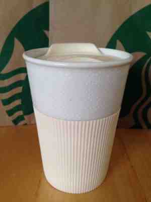 Starbucks 2013 White Ceramic /Rubber Grip VIA Tumbler 8 Oz - Sold on eBay Feb, 12th 2019 for $19.99